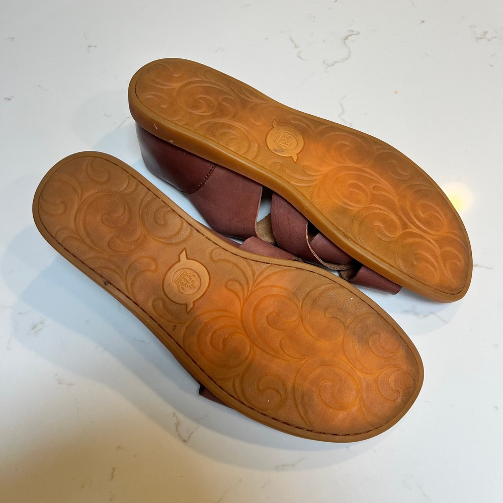 NWOB Born Brown Leather Crisscross Ithaca Flat Sandals Womens 10M BR0054906 - Picture 7 of 10